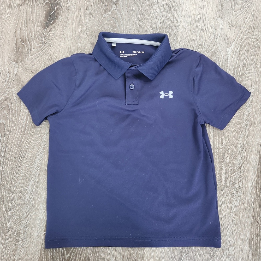 Under Armour Boys Navy Blue Performance Polo Shirt Loose Fit Size YSM Small